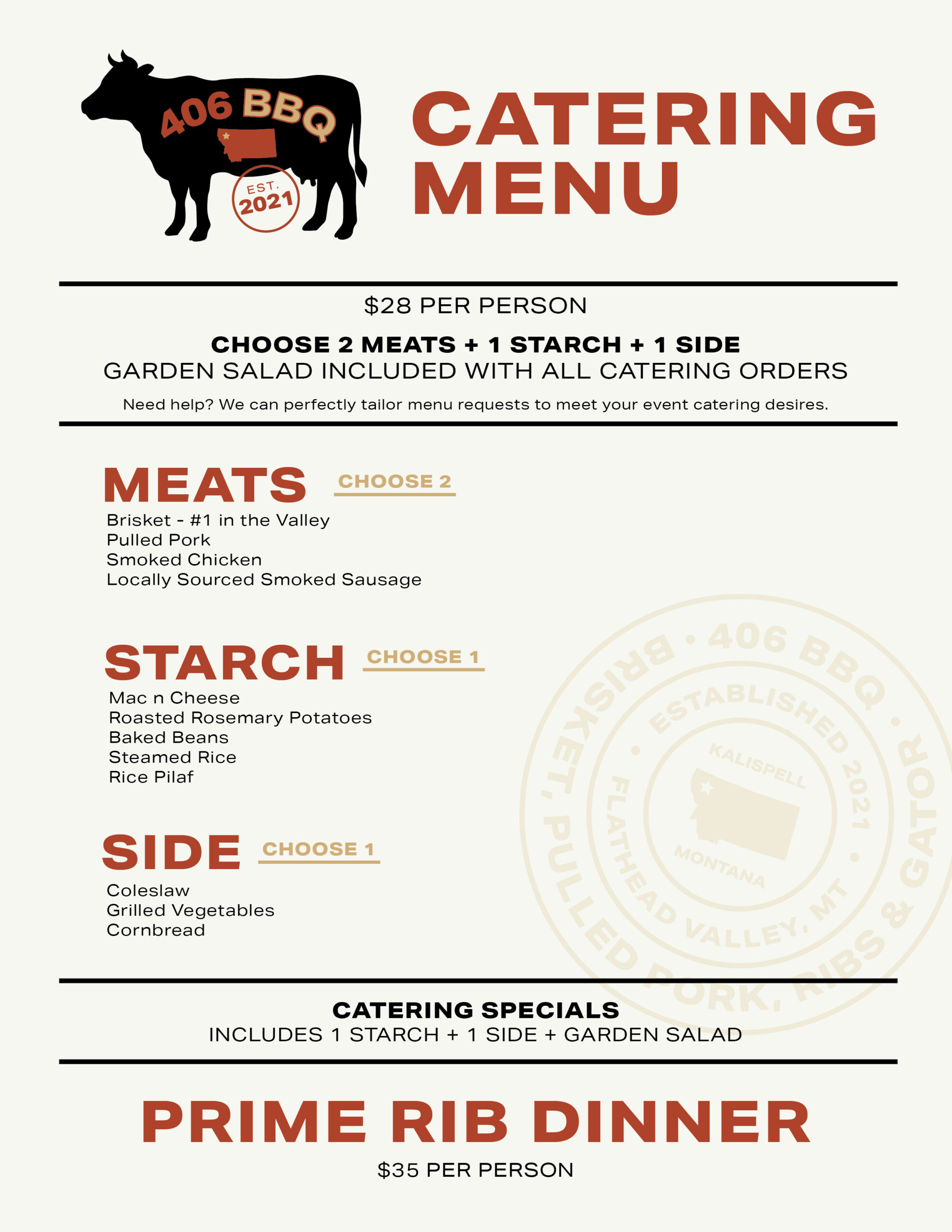 Image of 406 bbq catering menu