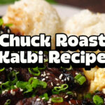 Chuck roast kalbi plated with green onions, sesame seeds, and mac and cheese